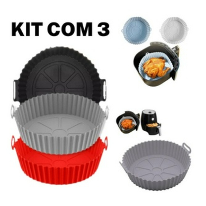 Kit 3 Formas de Silicone Quadrada 16x16cm Assadeira Air Fryer