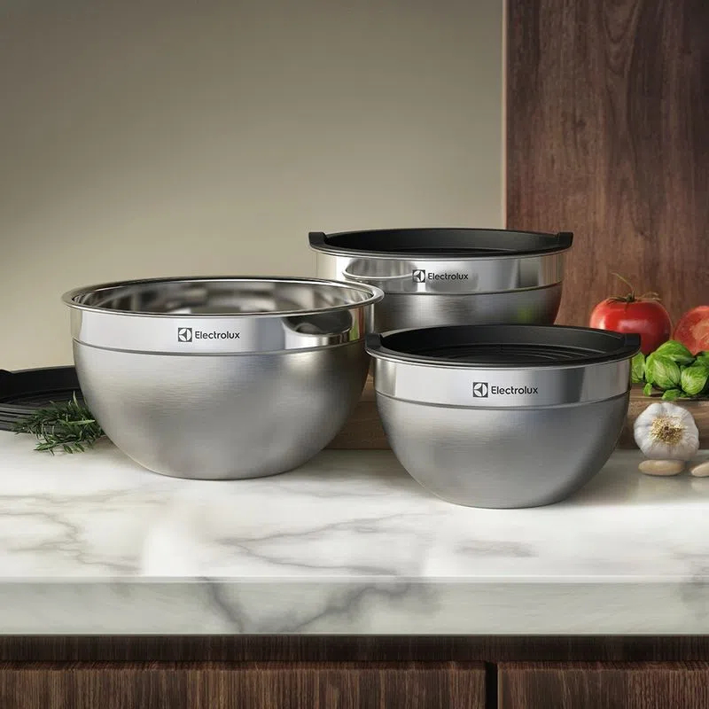 Conjunto de Bowls Tigelas de Inox com Tampa Plástica - Electrolux - bowl - tigela - bowl inox