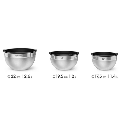 Conjunto de Bowls Tigelas de Inox com Tampa Plástica - Electrolux - bowl - tigela - bowl inox