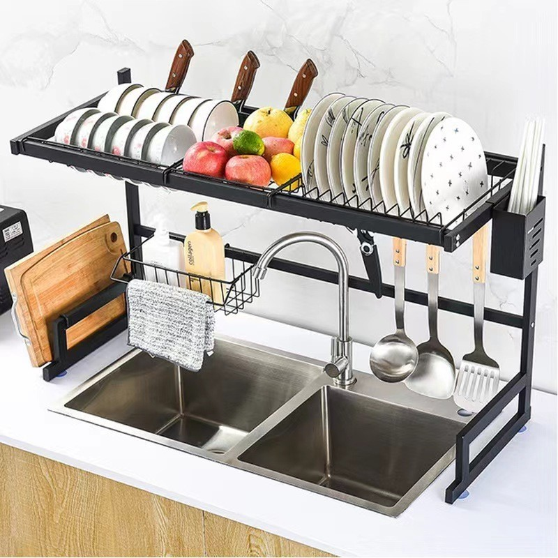 Escorredor Rack Aço Inoxidável 65cm Ajustável Organizador Louça Preto Suspenso Modular Cozinha