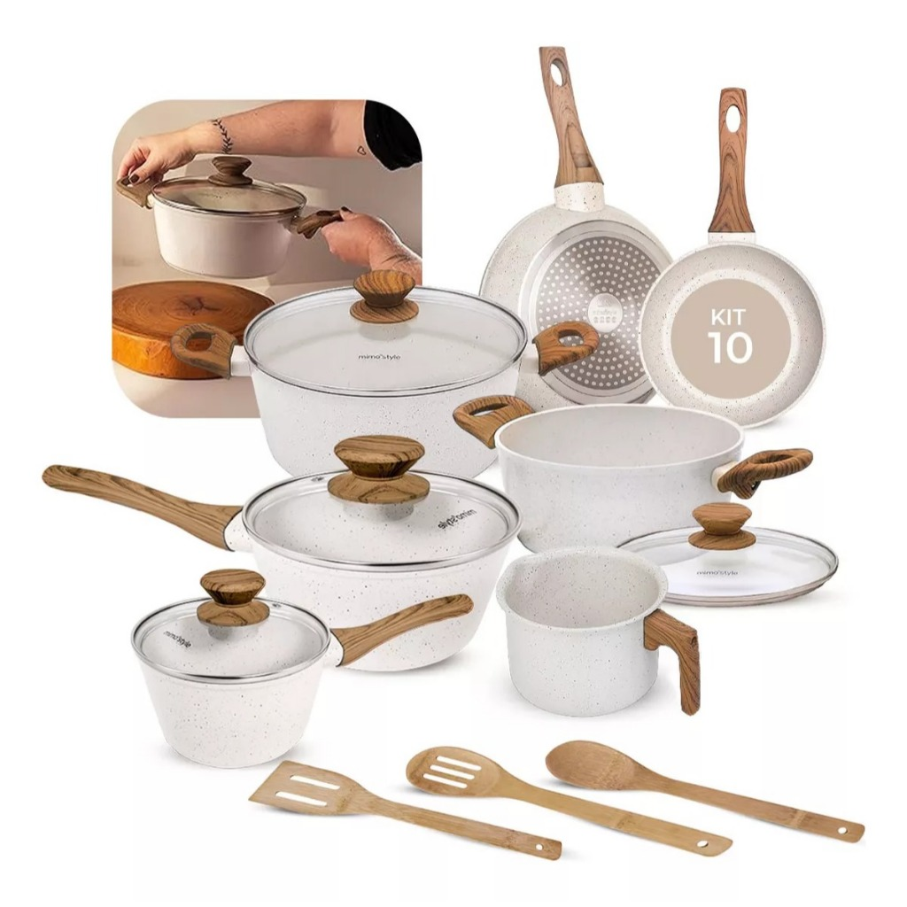 Jogo De Panelas Indução Kit 10 Peças Revestimento Cerâmico Style Cook Marmol - Mimo Style Premium