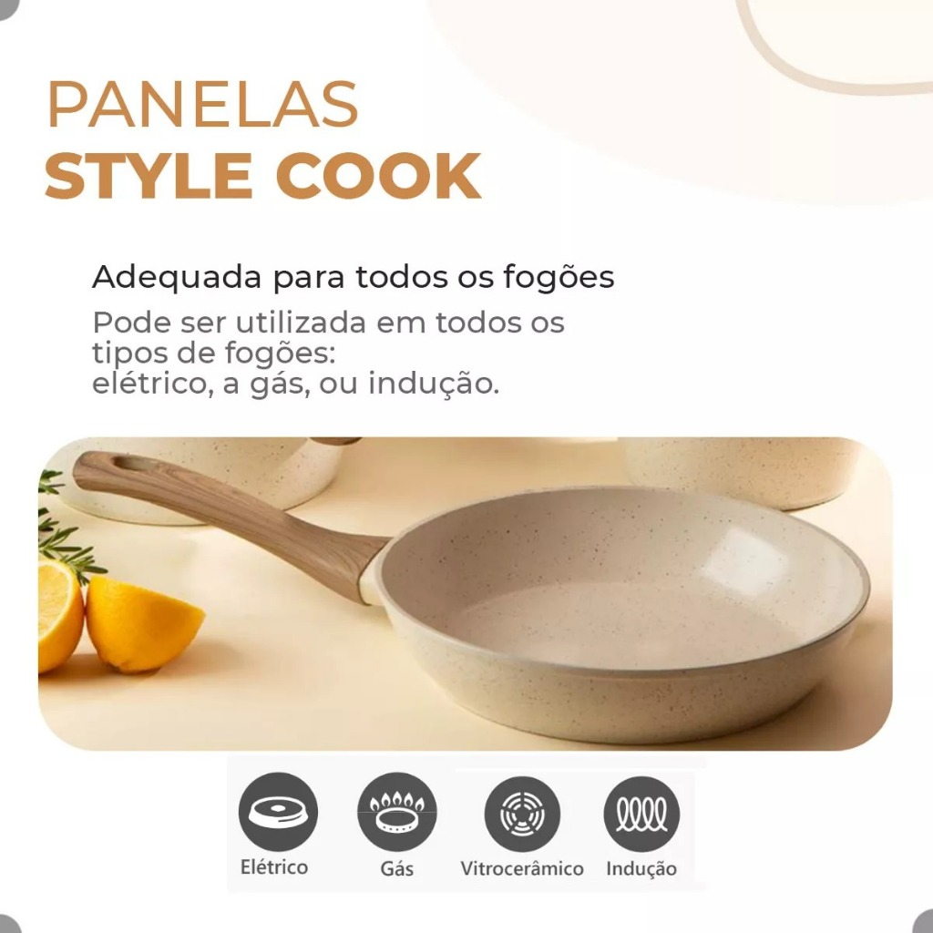 Jogo De Panelas Indução Kit 10 Peças Revestimento Cerâmico Style Cook Marmol - Mimo Style Premium