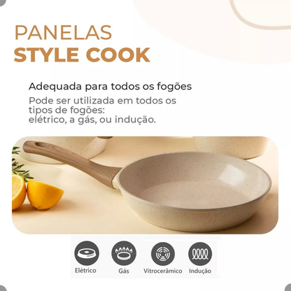 Jogo De Panelas Indução Kit 10 Peças Revestimento Cerâmico Style Cook Marmol - Mimo Style Premium