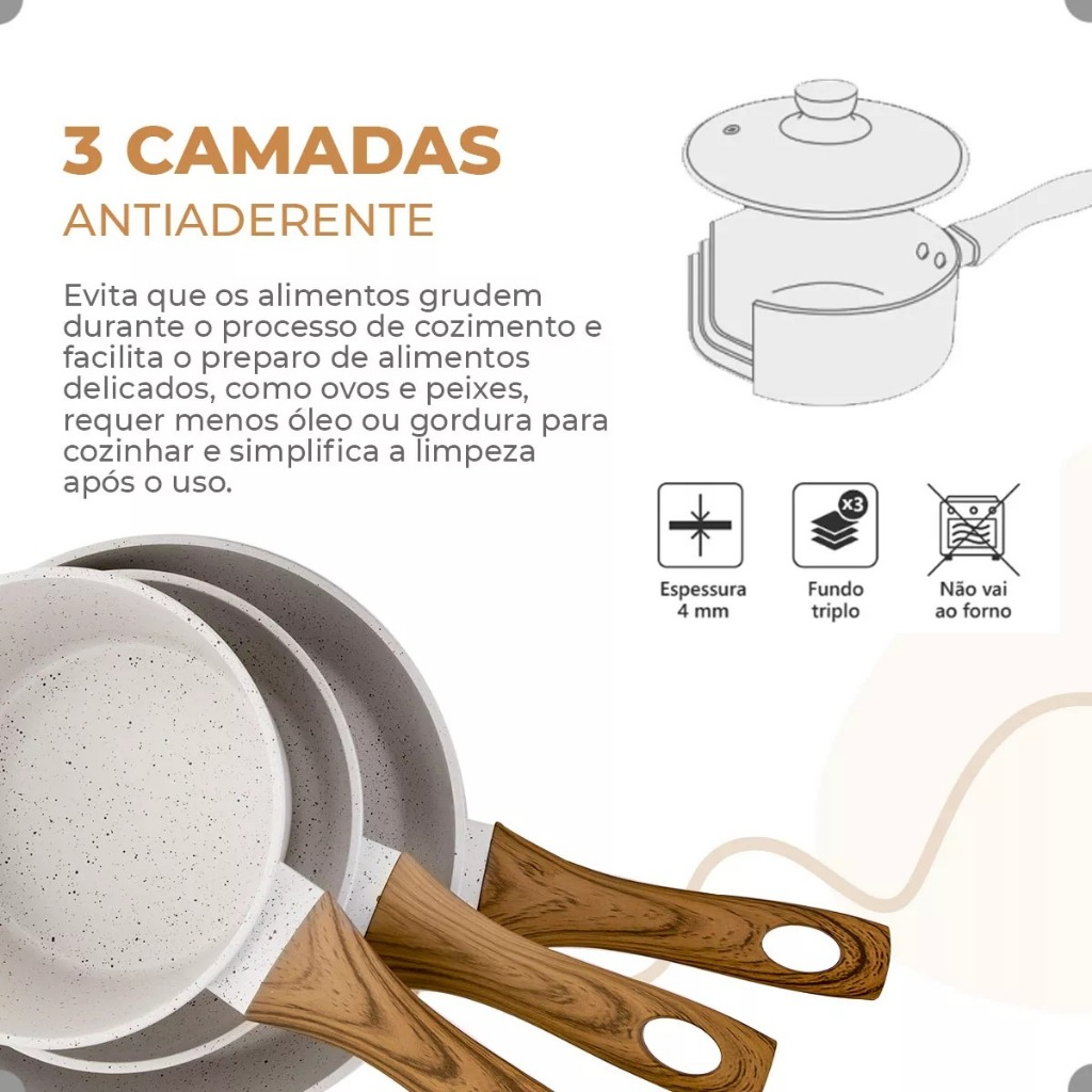 Jogo De Panelas Indução Kit 10 Peças Revestimento Cerâmico Style Cook Marmol - Mimo Style Premium