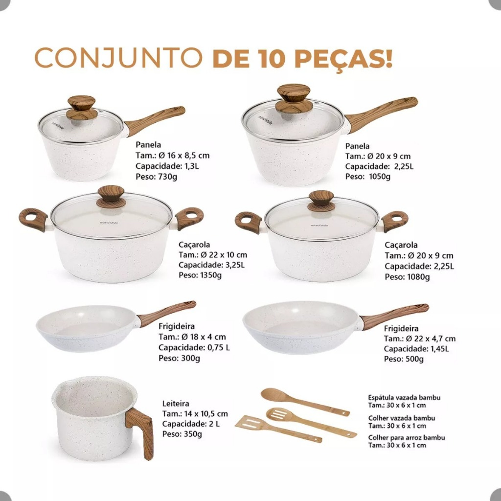 Jogo De Panelas Indução Kit 10 Peças Revestimento Cerâmico Style Cook Marmol - Mimo Style Premium