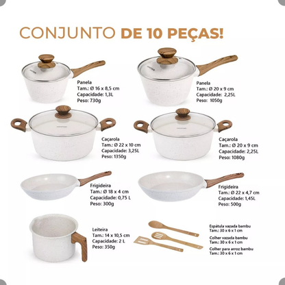 Jogo De Panelas Indução Kit 10 Peças Revestimento Cerâmico Style Cook Marmol - Mimo Style Premium