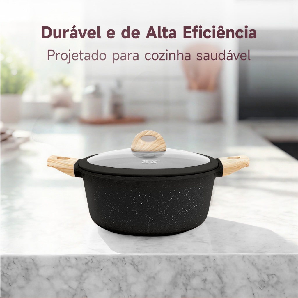 Jogo de Panelas 5 Peças Indução Gás Conjunto de Panelas Revestido em Cerâmica Granito Antiaderente Frigideira Caçarola