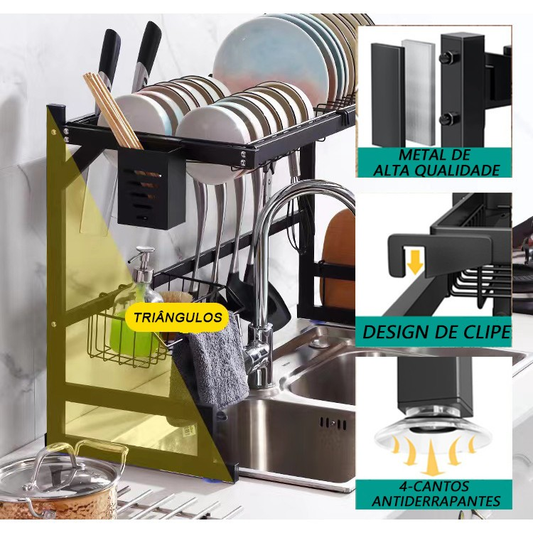 Escorredor Rack Aço Inoxidável 65cm Ajustável Organizador Louça Preto Suspenso Modular Cozinha