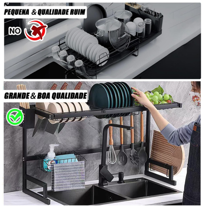 Escorredor Rack Aço Inoxidável 65cm Ajustável Organizador Louça Preto Suspenso Modular Cozinha