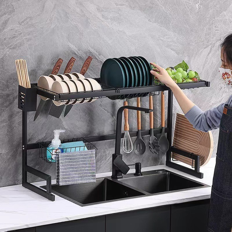 Escorredor Rack Aço Inoxidável 65cm Ajustável Organizador Louça Preto Suspenso Modular Cozinha