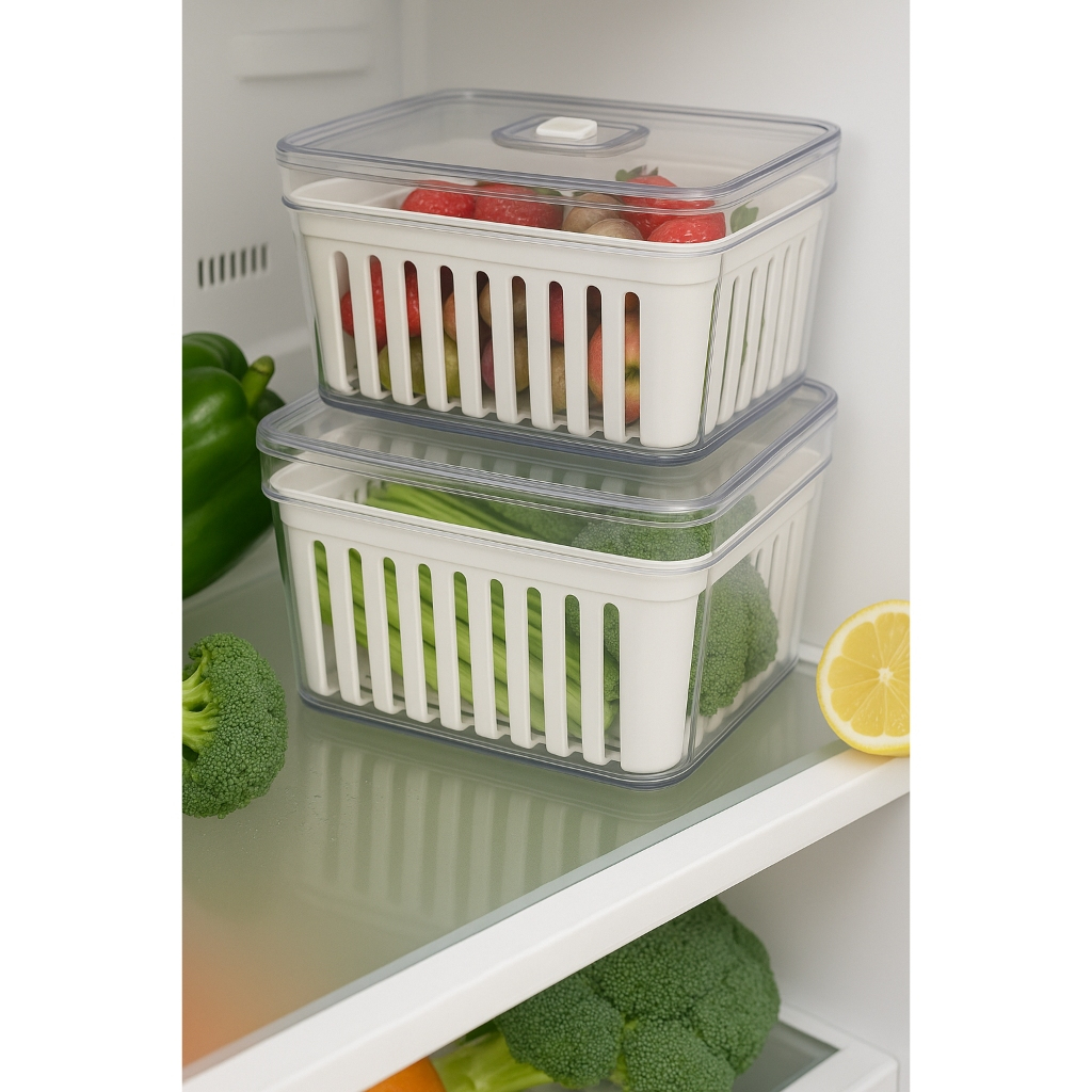Kit Organizador de Geladeira 3.8 Litros Cesto Com Tampa Multiuso Alimentos Verduras e Vegetais