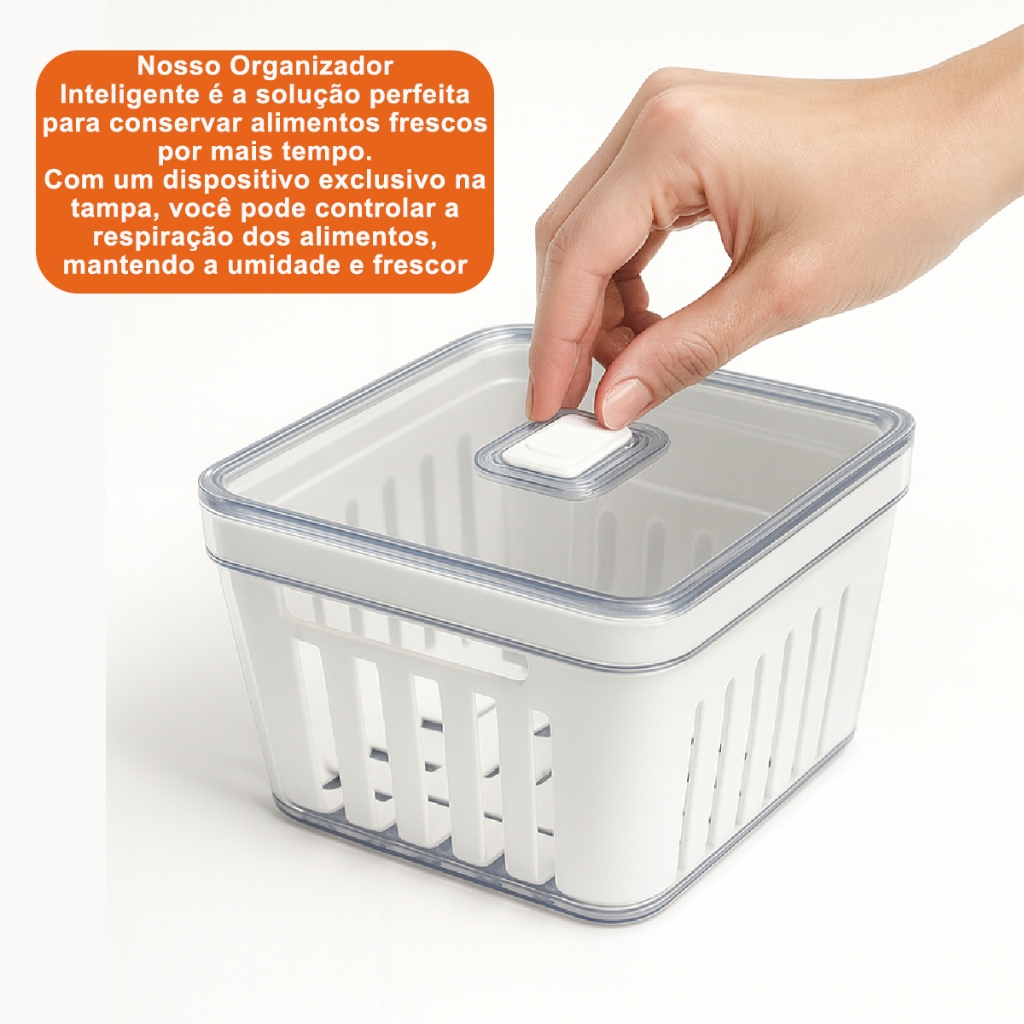 Kit Organizador de Geladeira 3.8 Litros Cesto Com Tampa Multiuso Alimentos Verduras e Vegetais