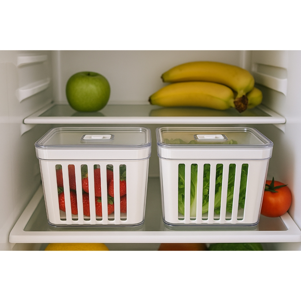 Kit Organizador de Geladeira 3.8 Litros Cesto Com Tampa Multiuso Alimentos Verduras e Vegetais