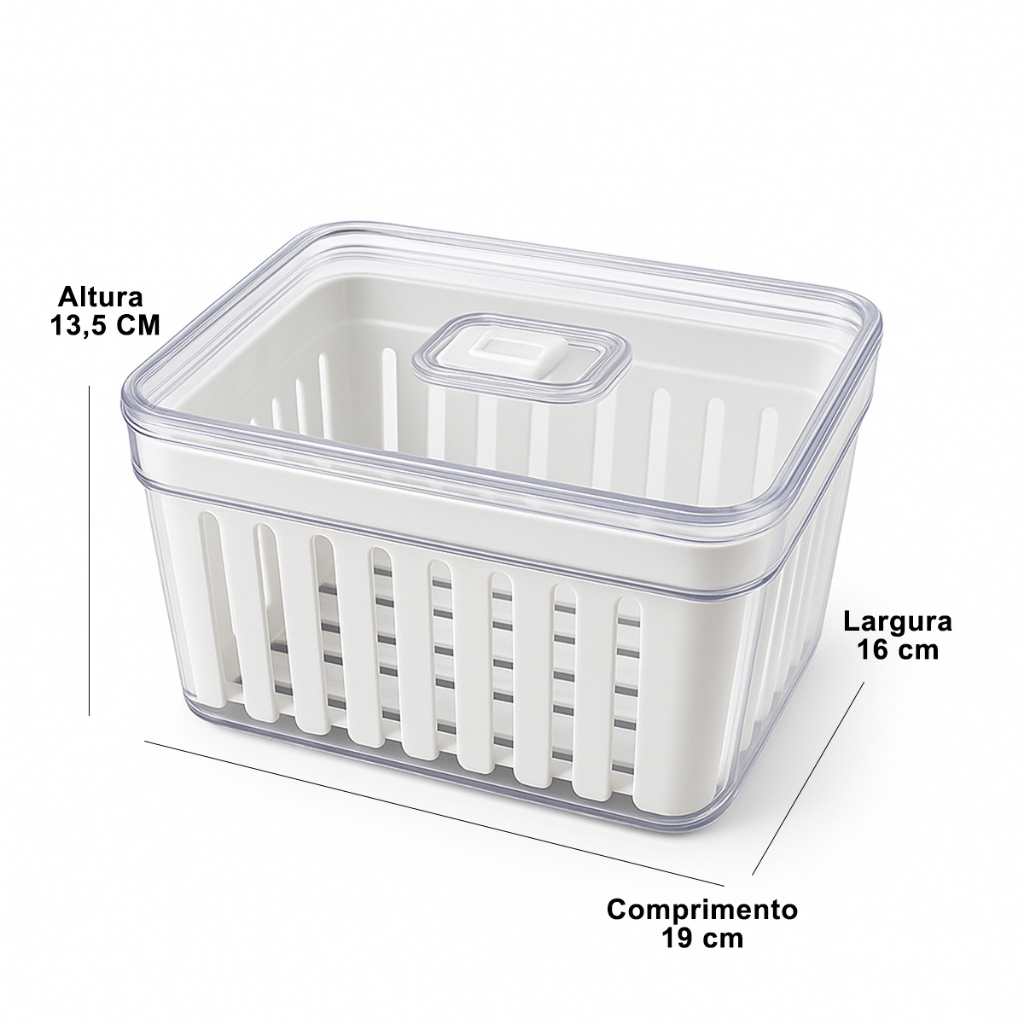 Kit Organizador de Geladeira 3.8 Litros Cesto Com Tampa Multiuso Alimentos Verduras e Vegetais