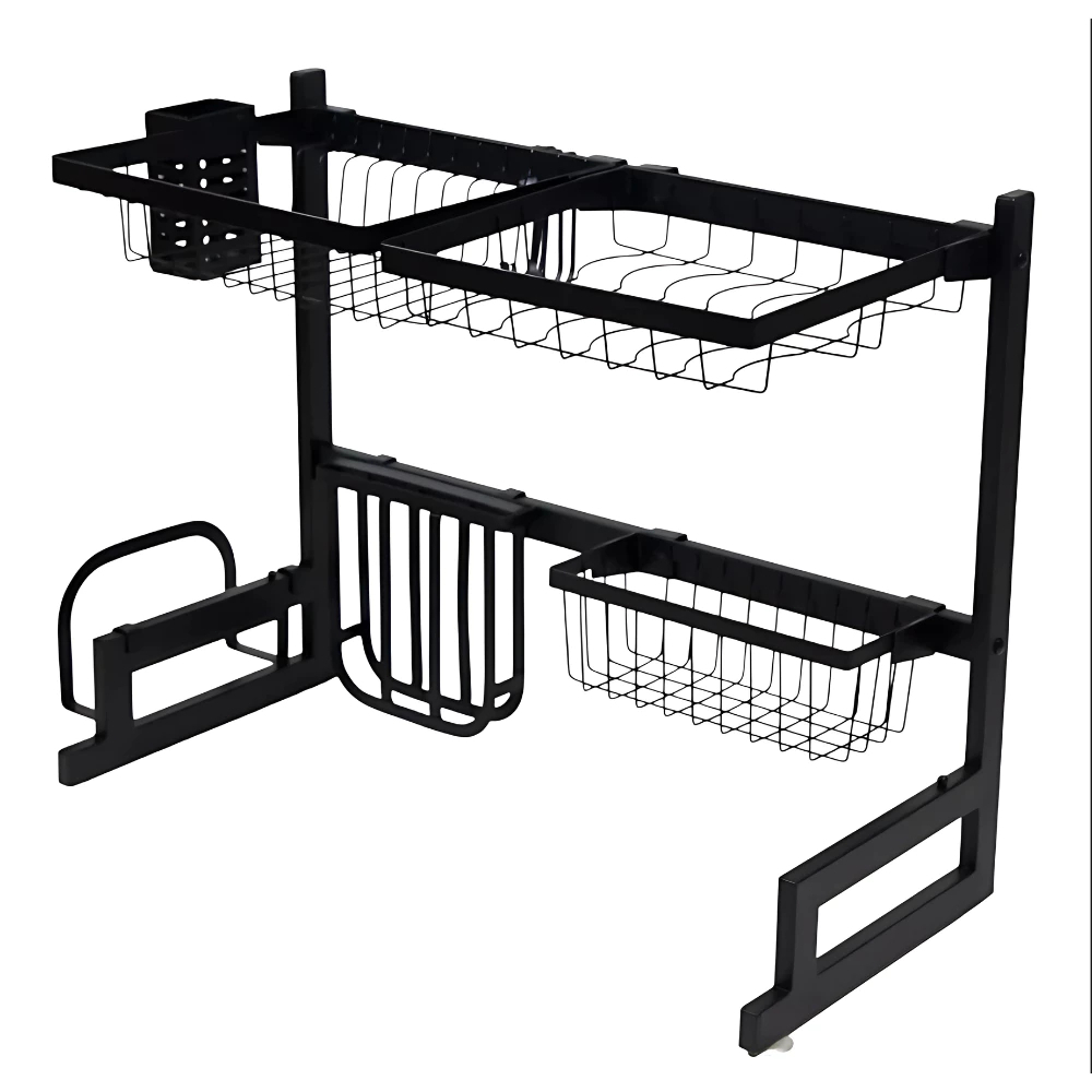 Escorredor Rack Aço Inoxidável 65cm Ajustável Organizador Louça Preto Suspenso Modular Cozinha