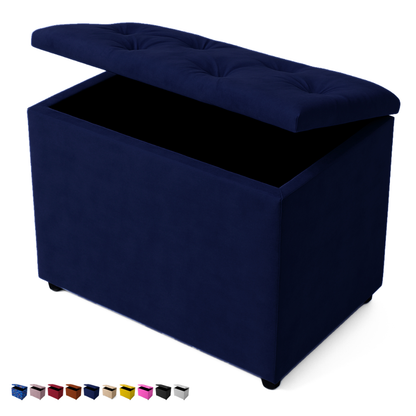 Baú Retangular Banquinho Suede e Corino Decorativo Guarda Objetos Organizador Puff Pufe