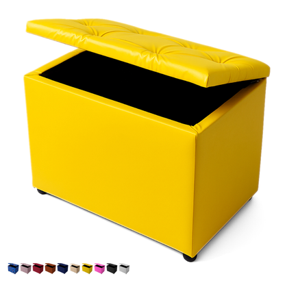 Baú Retangular Banquinho Suede e Corino Decorativo Guarda Objetos Organizador Puff Pufe