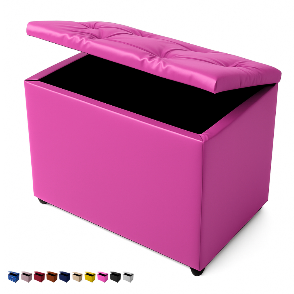 Baú Retangular Banquinho Suede e Corino Decorativo Guarda Objetos Organizador Puff Pufe