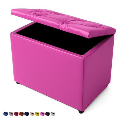 Baú Retangular Banquinho Suede e Corino Decorativo Guarda Objetos Organizador Puff Pufe