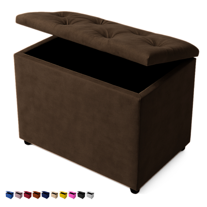 Baú Retangular Banquinho Suede e Corino Decorativo Guarda Objetos Organizador Puff Pufe