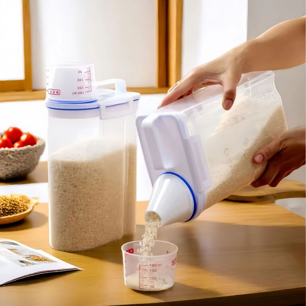 2PCS Dispenser Organizador Lavanderia 2,5L Ideal para Arroz Grãos Produtos de Limpeza e Ração Multiuso