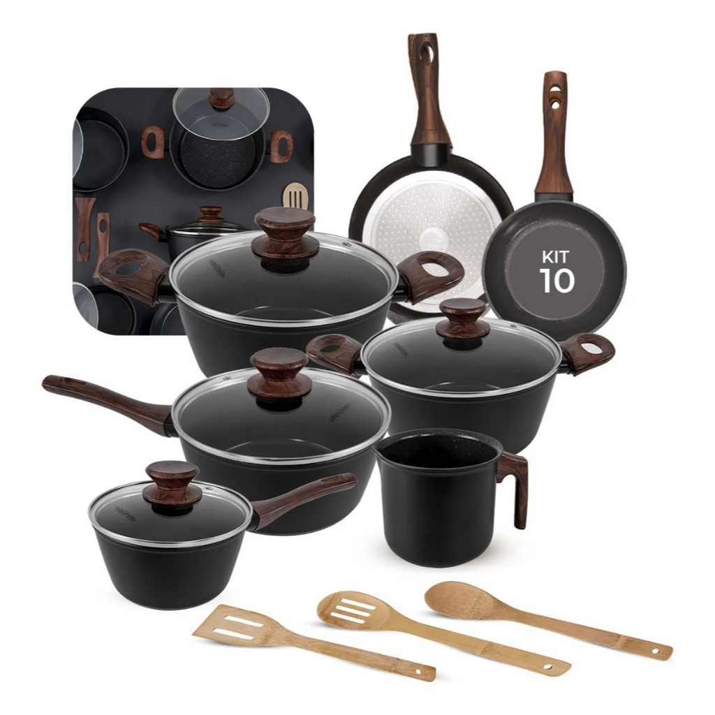 Jogo De Panelas Indução Kit 10 Peças Revestimento Cerâmico Style Cook Marmol - Mimo Style Premium