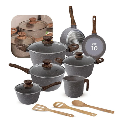 Jogo De Panelas Indução Kit 10 Peças Revestimento Cerâmico Style Cook Marmol - Mimo Style Premium