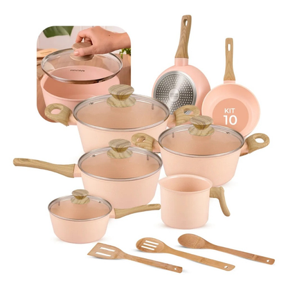Jogo De Panelas Indução Kit 10 Peças Revestimento Cerâmico Style Cook Marmol - Mimo Style Premium