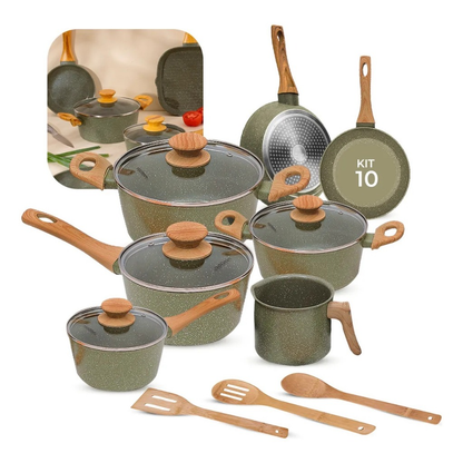 Jogo De Panelas Indução Kit 10 Peças Revestimento Cerâmico Style Cook Marmol - Mimo Style Premium