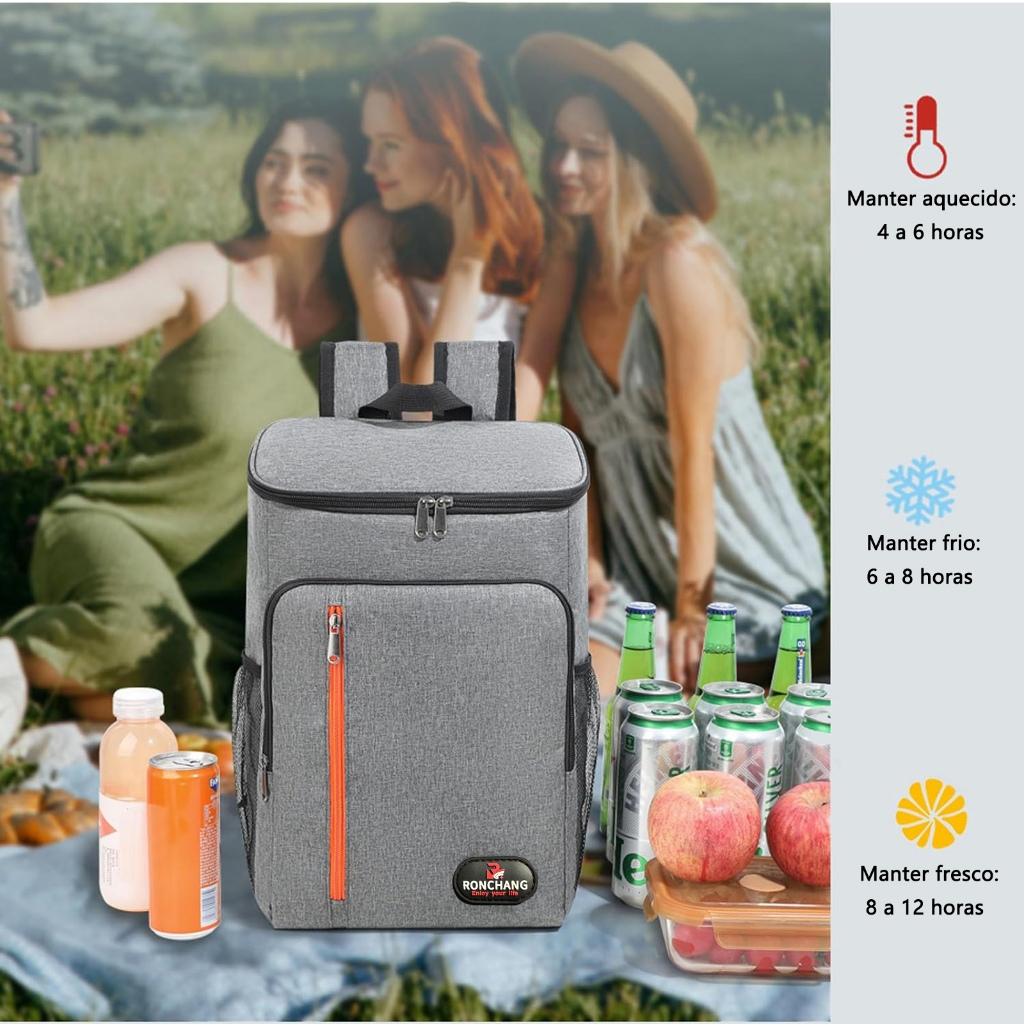 Mochila Térmica Grande 20L Cooler Portátil Resistente Impermeável Piqueniques Viagens Esportes Ar Livre