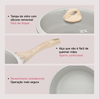Jogo de Panelas 5 Peças Indução Gás Conjunto de Panelas Revestido em Cerâmica Granito Antiaderente Frigideira Caçarola