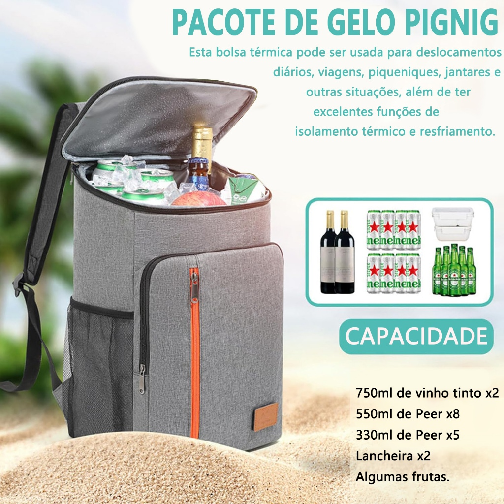 Mochila Térmica Grande 20L Cooler Portátil Resistente Impermeável Piqueniques Viagens Esportes Ar Livre