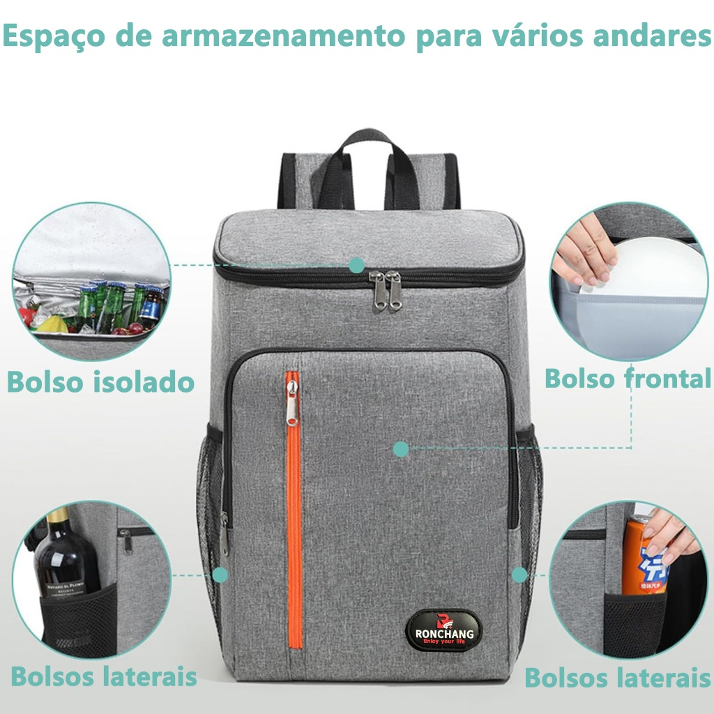 Mochila Térmica Grande 20L Cooler Portátil Resistente Impermeável Piqueniques Viagens Esportes Ar Livre