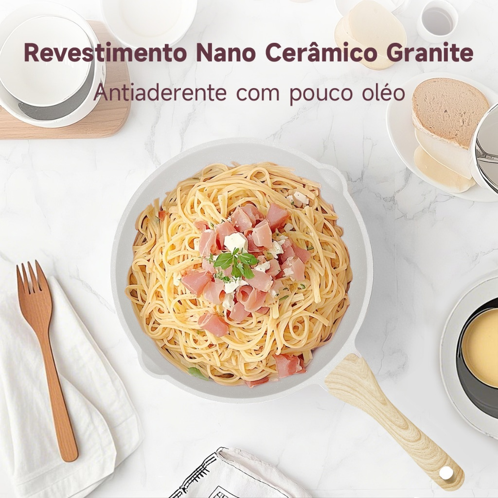 Jogo de Panelas 5 Peças Indução Gás Conjunto de Panelas Revestido em Cerâmica Granito Antiaderente Frigideira Caçarola