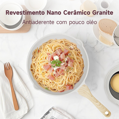 Jogo de Panelas 5 Peças Indução Gás Conjunto de Panelas Revestido em Cerâmica Granito Antiaderente Frigideira Caçarola