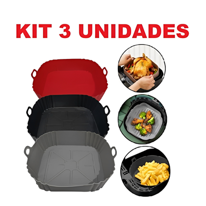 Kit 1/2/3 Formas de Silicone Quadrada 16x16cm Assadeira Air Fryer e Forno Forma para Fritadeira Elétrica com Alça