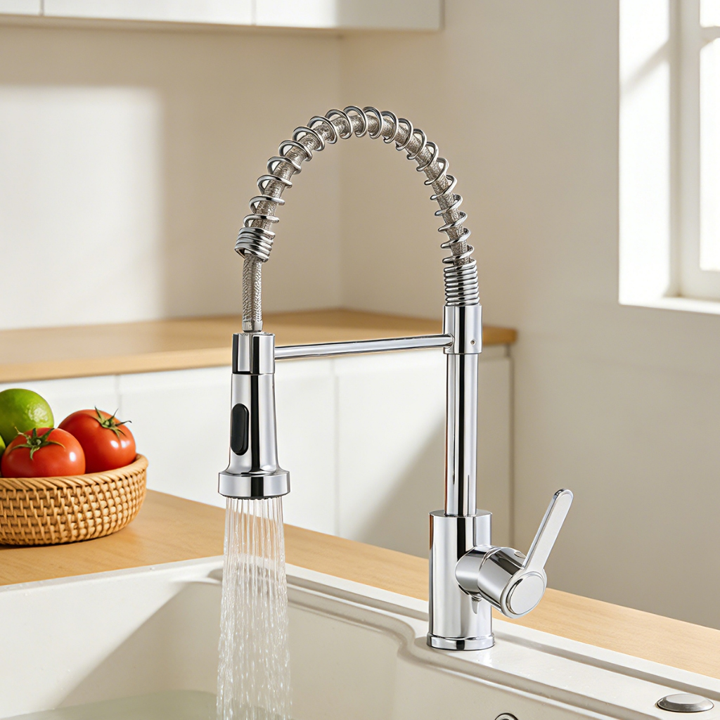 Torneira De Cozinha Gourmet Alça Única Com Extensor De Spray Tubo De Água Flexível Superior Prateado Para Ajuste