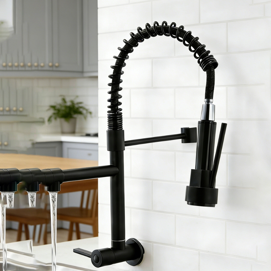 Torneira De Cozinha Gourmet Alça Única Com Extensor De Spray Tubo De Água Flexível Superior Prateado Para Ajuste