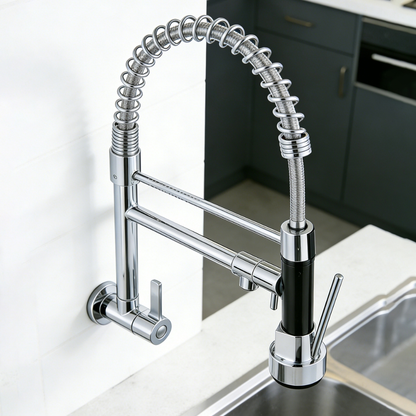 Torneira De Cozinha Gourmet Alça Única Com Extensor De Spray Tubo De Água Flexível Superior Prateado Para Ajuste