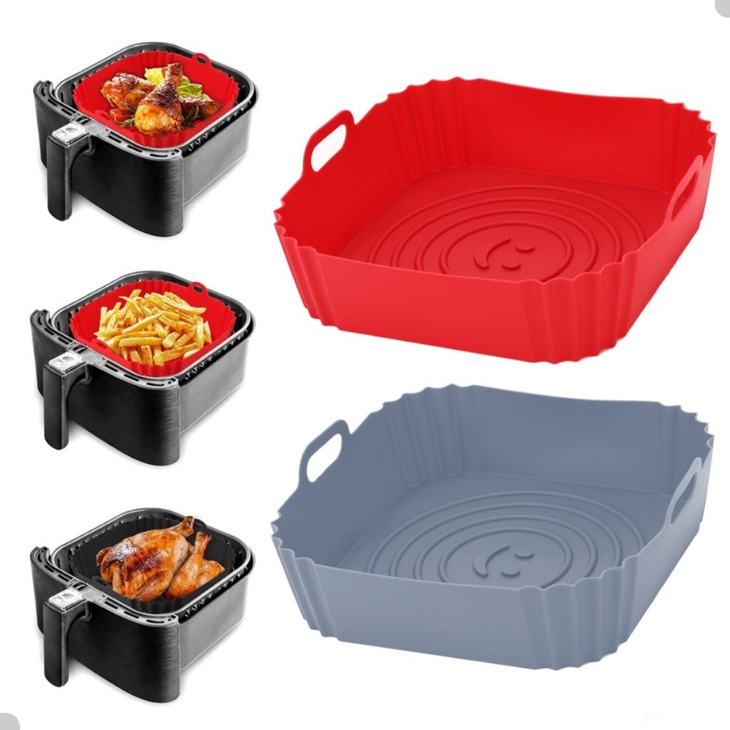 Kit 1/2/3 Formas de Silicone Quadrada 16x16cm Assadeira Air Fryer e Forno Forma para Fritadeira Elétrica com Alça