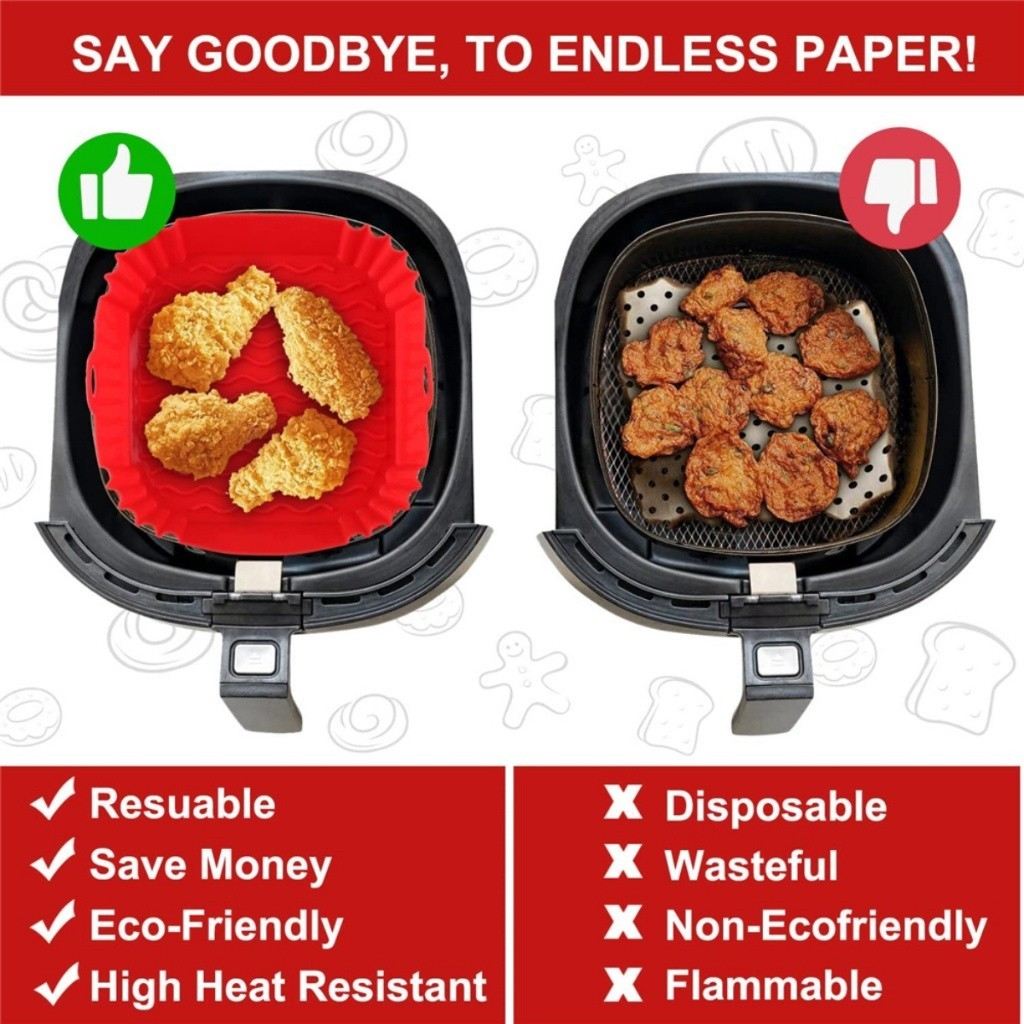 Kit 1/2/3 Formas de Silicone Quadrada 16x16cm Assadeira Air Fryer e Forno Forma para Fritadeira Elétrica com Alça