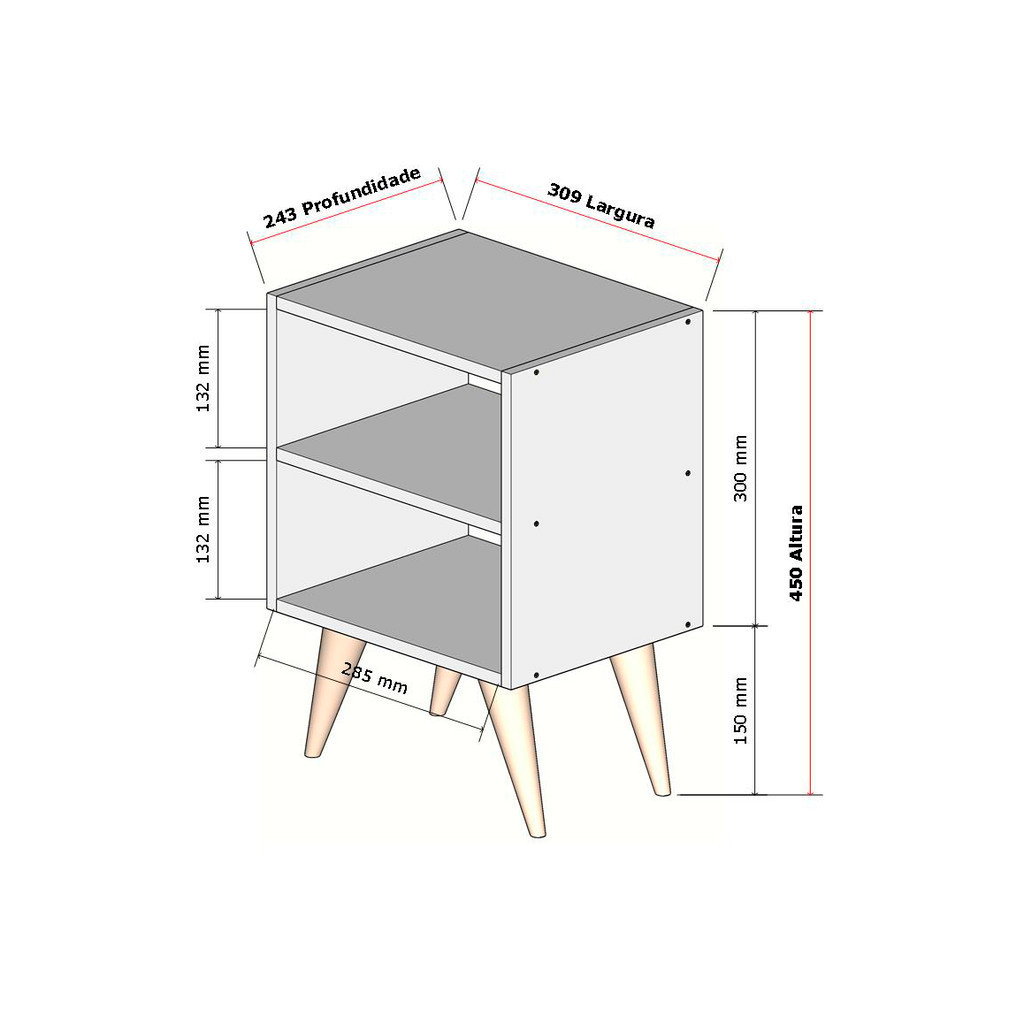 Mesa de Cabeceira Retrô Compacta com Nicho para Quarto Sala Casal ou Solteiro Palma