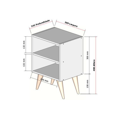 Mesa de Cabeceira Retrô Compacta com Nicho para Quarto Sala Casal ou Solteiro Palma