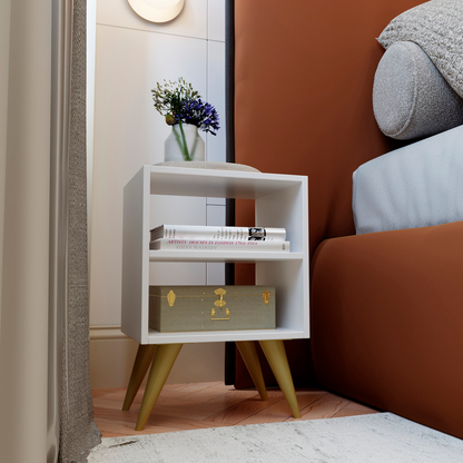 Mesa de Cabeceira Retrô Compacta com Nicho para Quarto Sala Casal ou Solteiro Palma