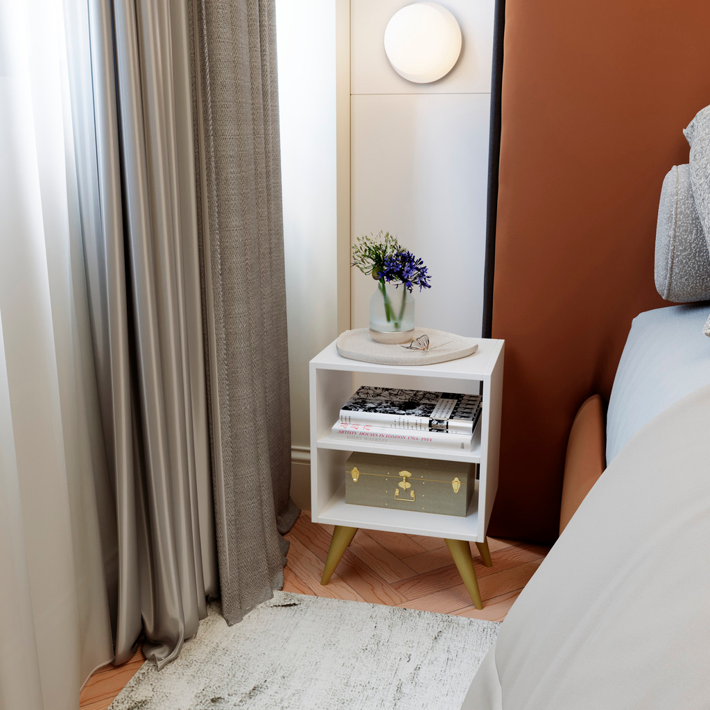 Mesa de Cabeceira Retrô Compacta com Nicho para Quarto Sala Casal ou Solteiro Palma