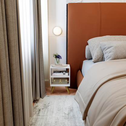 Mesa de Cabeceira Retrô Compacta com Nicho para Quarto Sala Casal ou Solteiro Palma