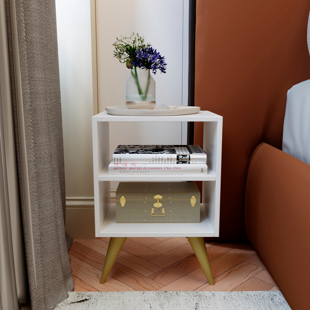 Mesa de Cabeceira Retrô Compacta com Nicho para Quarto Sala Casal ou Solteiro Palma