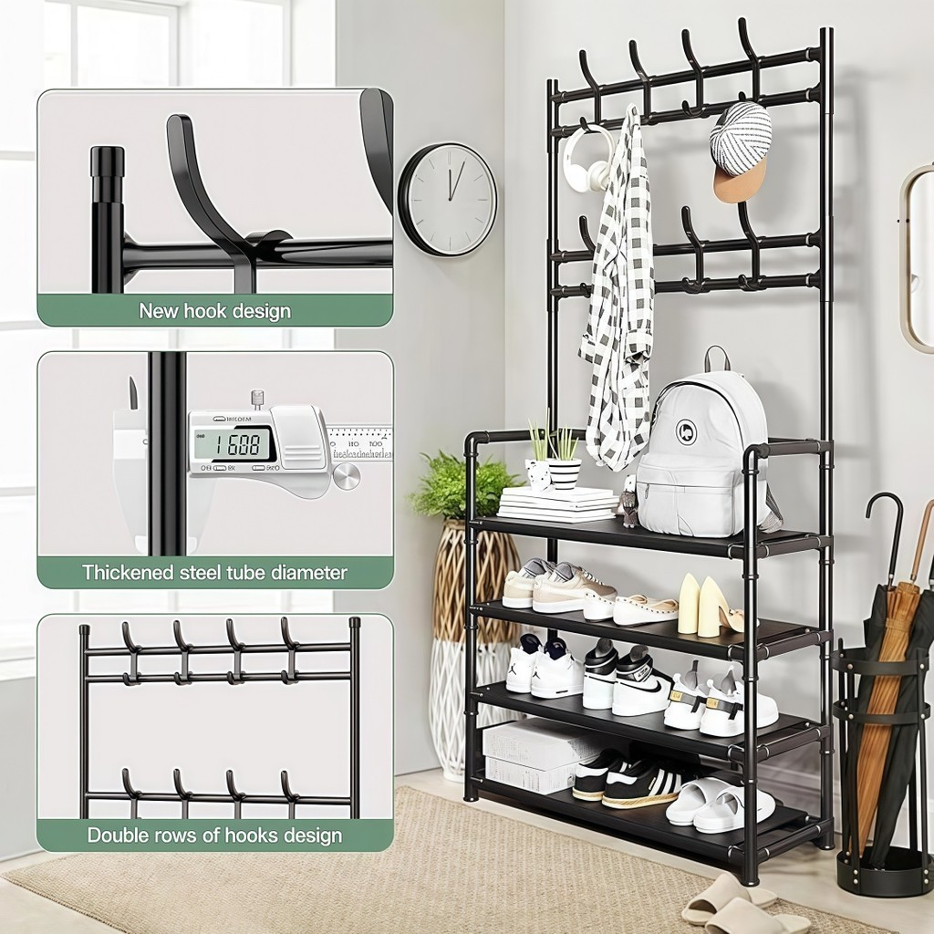 Arara 4/5 Andares Multiuso c/ Sapateira, Cabideiro e Suporte p/ Roupas, Tênis e Closet Quarto