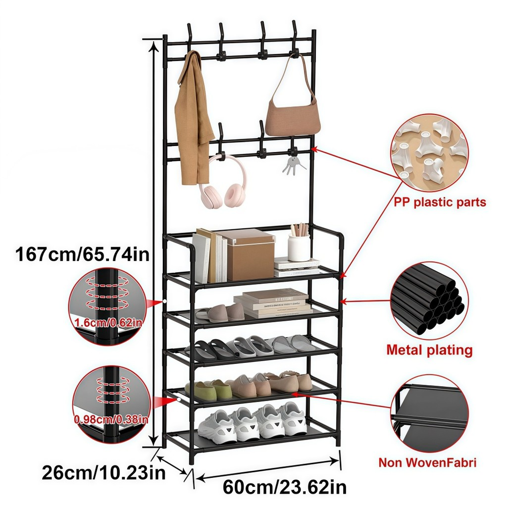 Arara 4/5 Andares Multiuso c/ Sapateira, Cabideiro e Suporte p/ Roupas, Tênis e Closet Quarto