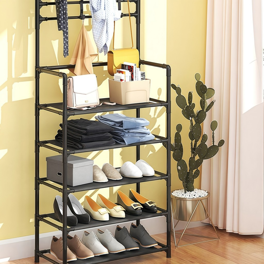 Arara 4/5 Andares Multiuso c/ Sapateira, Cabideiro e Suporte p/ Roupas, Tênis e Closet Quarto